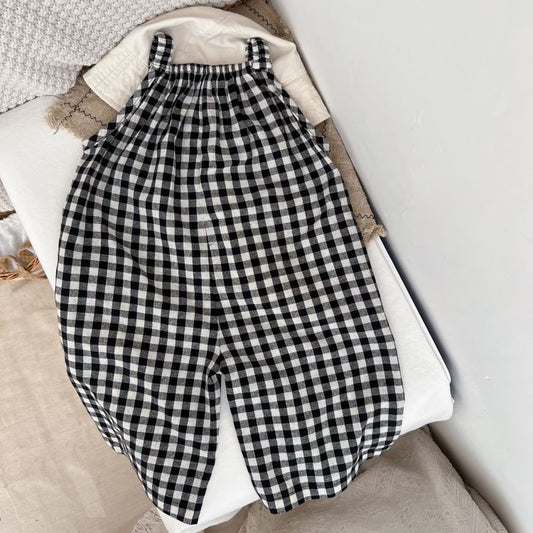 Baby Girl Plaid Pattern Sleeveless Strap Rompers In Spring-1