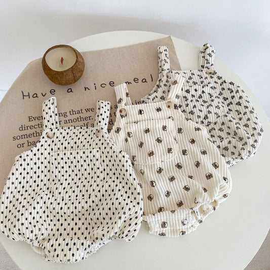 Baby Print Pattern Vintage Style Cute Strap Onesies-1