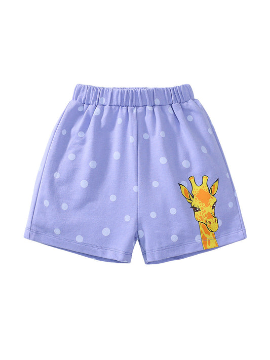 Summer New Arrival Boys Cotton Casual Style Cartoon Giraffe Pattern Shorts-0