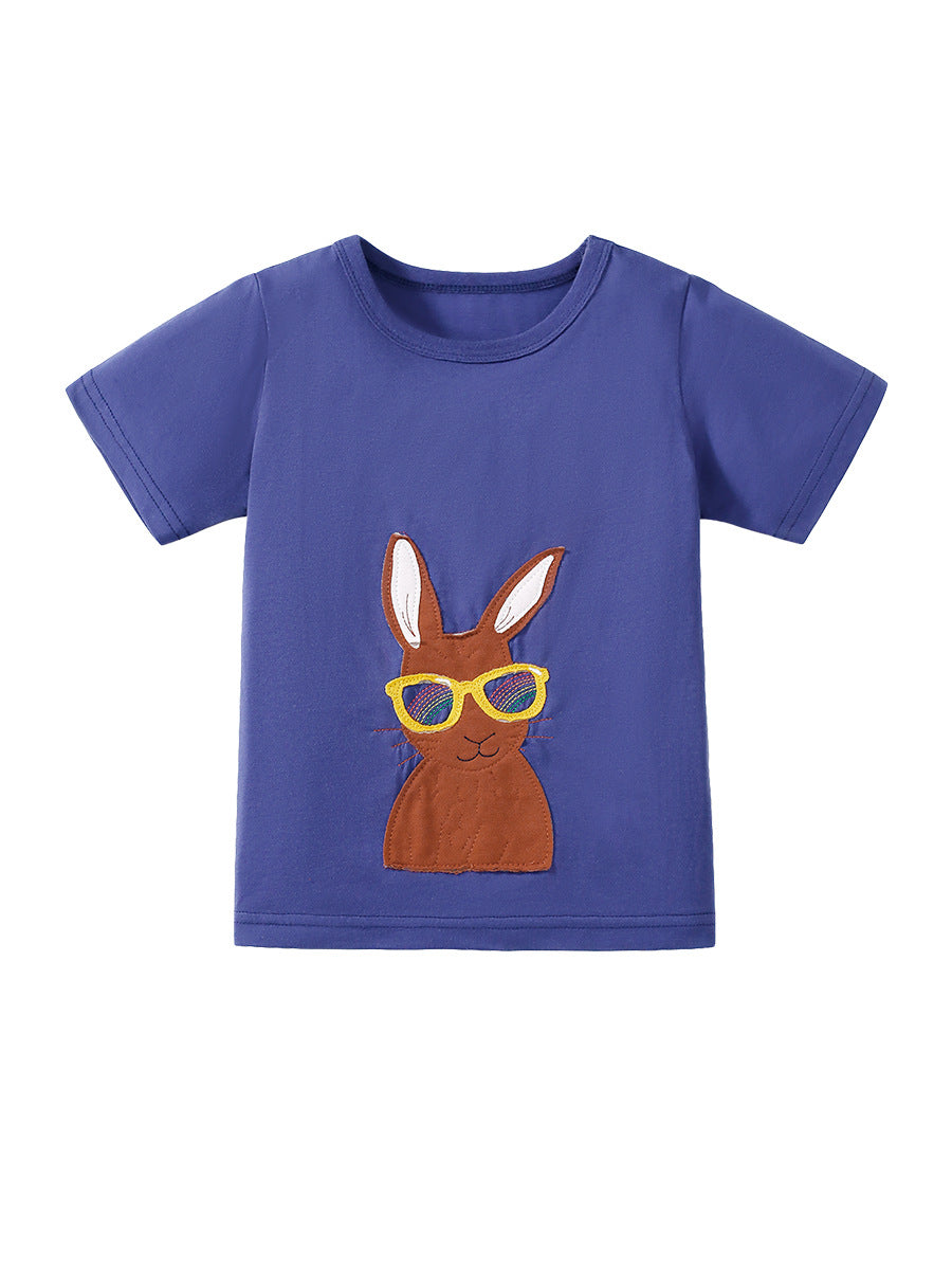 Kids’ Rabbits Cartoon Pattern Short Sleeves T-shirt in European and American Style for Summer-4