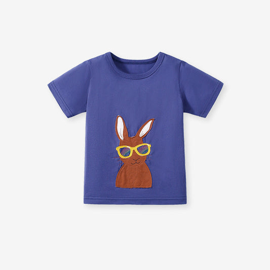 Kids’ Rabbits Cartoon Pattern Short Sleeves T-shirt in European and American Style for Summer-0