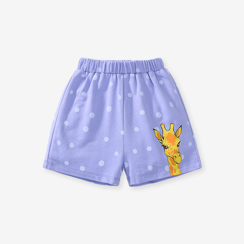 Summer New Arrival Boys Cotton Casual Style Cartoon Giraffe Pattern Shorts-4